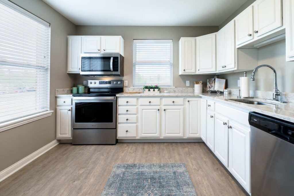 Verena at Hilliard luxury cottage kitchen with white cabinets