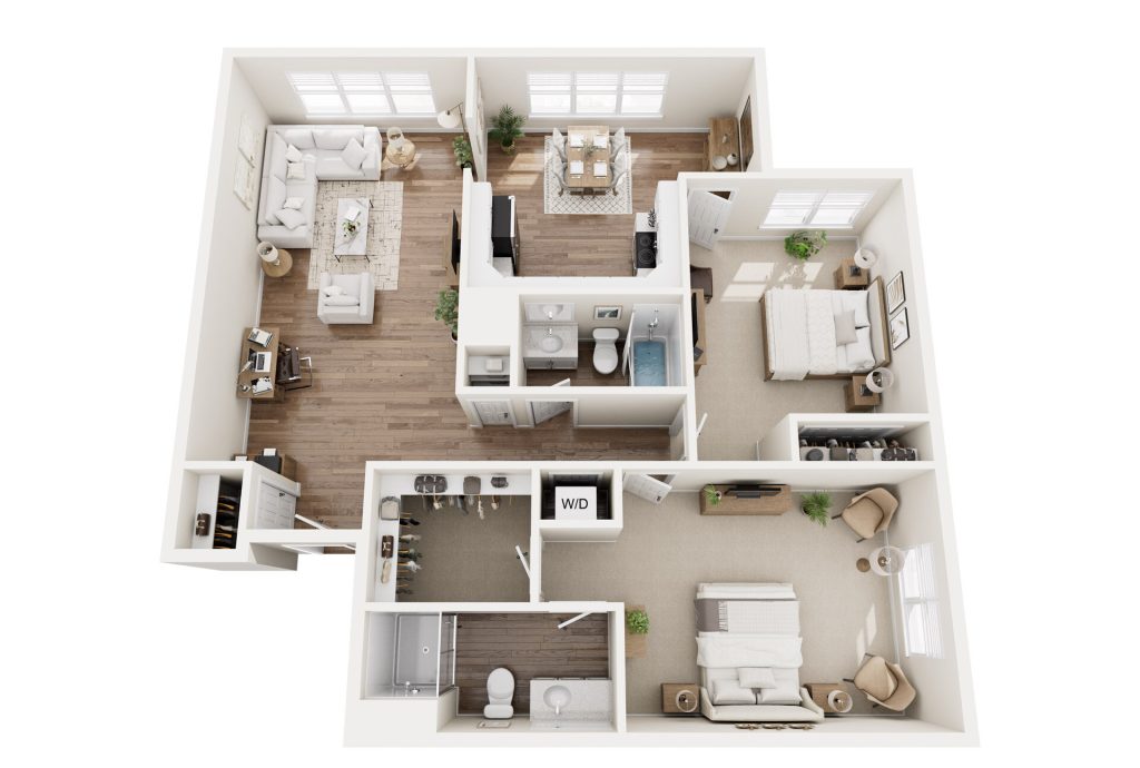 A floor plan of a house designed for independent living, perfect for senior residents seeking comfort and ease.